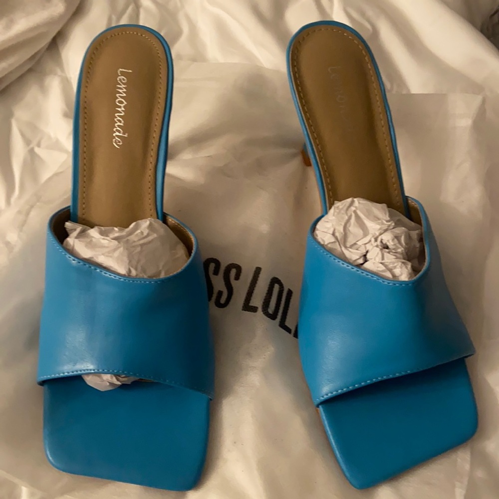 Turquoise mule heels